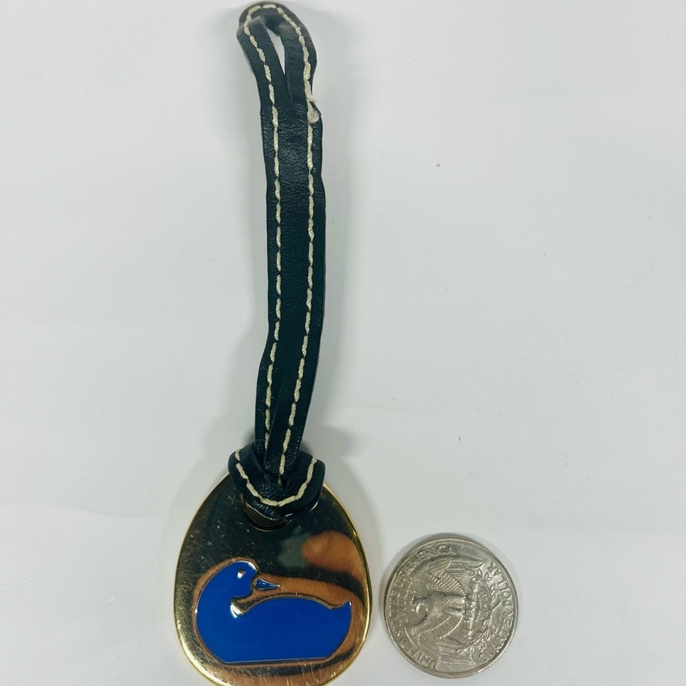 Classic Black Leather Dooney & Bourke Keychain with Blue Duck Emblem - Picture 2 of 7